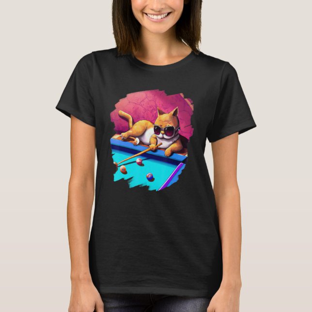 Camiseta Cat Playing Pool Billiards in Lounge Cool  Cats 2 (Anverso)