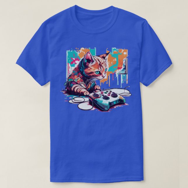 Camiseta Cat Playing Video Game (Diseño del anverso)