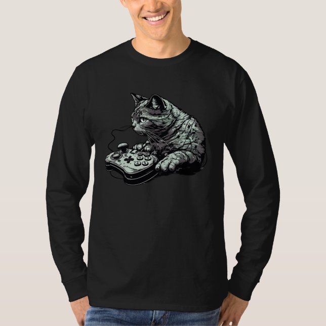 Camiseta Cat Playing Video Games For Cat  And Gamers (Anverso)