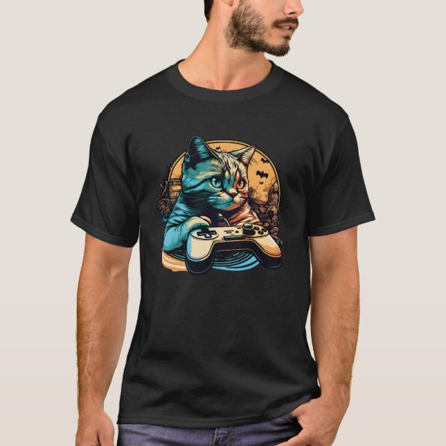 Camiseta Cat Playing Video Games For Cat  And Gamers  2 (Anverso)