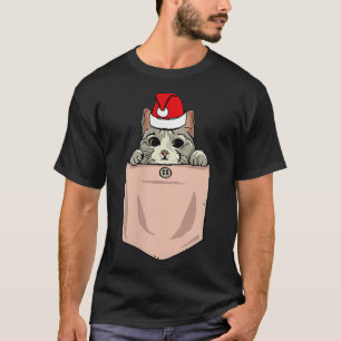 Camiseta Cat Pocket Navidades Peeking Kitten Santa Hat Cute