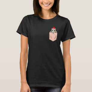 Camiseta Cat Pocket Navidades Peeking Kitten Santa Hat Cute