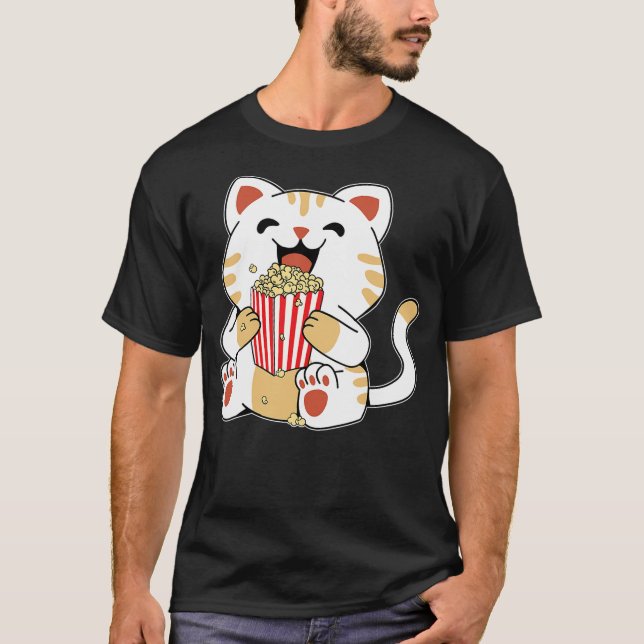 Camiseta Cat Popcorn Kids Cute Funny Movie Night (Anverso)