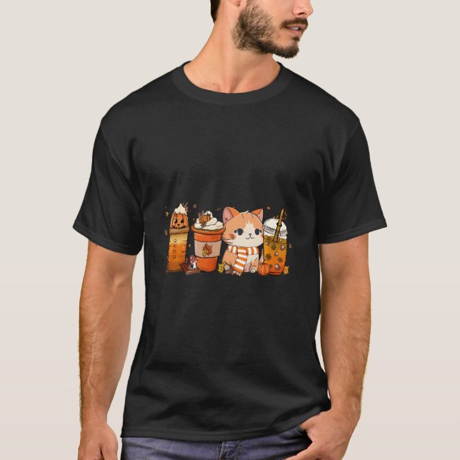 Camiseta Cat Pumpkin Spice Coffee Latte Fall Autumn Season (Anverso)