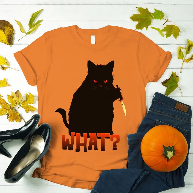 Camiseta ¿Cat Qué? Gato negro asesino con Halloween Knife (Subido por el creador)