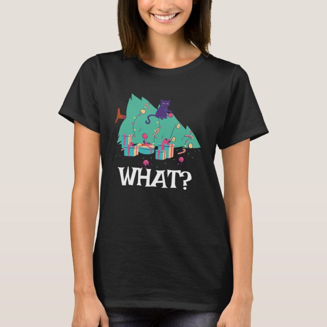 Camiseta Cat Qué gato negro con árbol de Navidad (Anverso)