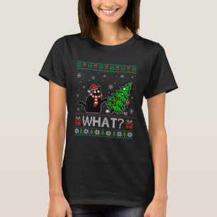 Camiseta Cat Qué Gato Negro Empujando Árbol De Navidad Feo 