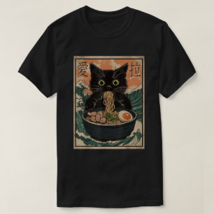 Camiseta Cat Ra Arte Japonés Gran Onda Gráfica Kanagawa