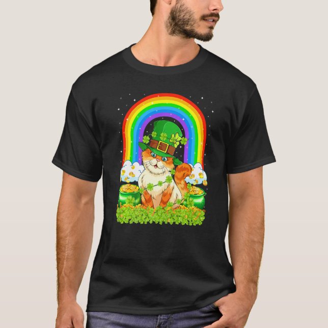 Camiseta Cat Rainbow Leprechaun Cat St Patrick's Day (Anverso)