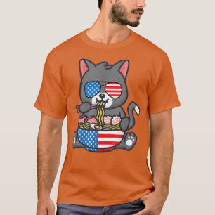 Camiseta Cat Ramen Bandera De Anime Estadounidense 4 De Jul