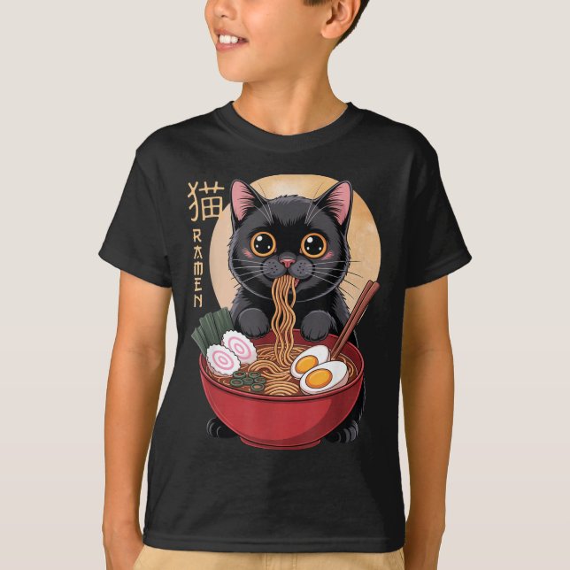 Camiseta Cat Ramen Funny Graphic Tees Japanese Kawaii Cat A (Anverso)