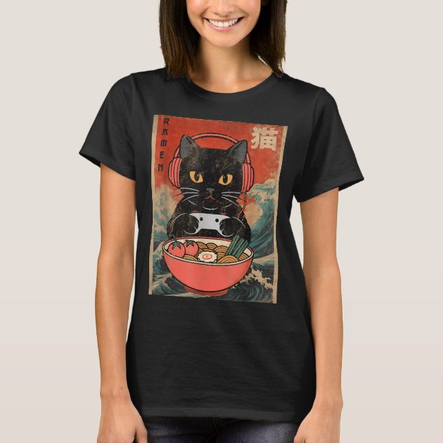 Camiseta Cat Ramen Japanese Funny Graphic Kawaii Anime  (Anverso)