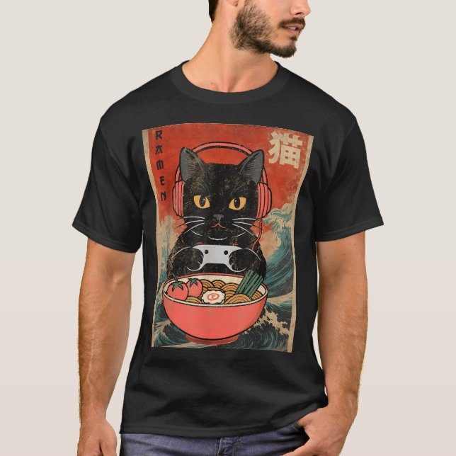 Camiseta Cat Ramen Japanese Funny Graphic Kawaii Anime  (Anverso)