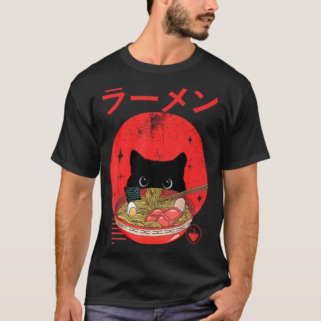 Camiseta Cat Ramen Japanese Funny Graphic Tees Kawaii Cat A (Anverso)