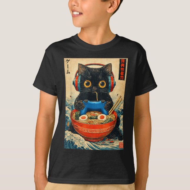 Camiseta Cat Ramen Japanese Funny Graphic Tees Kawaii Cat A (Anverso)