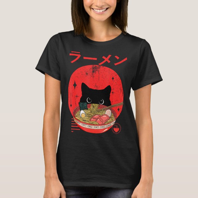 Camiseta Cat Ramen Japanese Funny Graphic Tees Kawaii Cat A (Anverso)