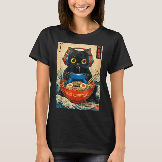 Camiseta Cat Ramen Japanese Funny Graphic Tees Kawaii Cat A (Anverso)