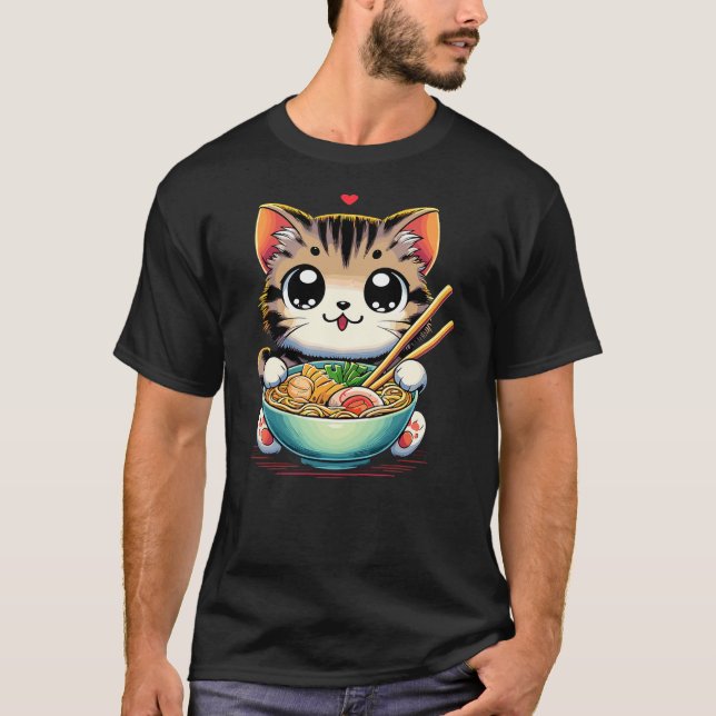 Camiseta Cat Ramen Noodles Anime Kawaii Japanese Cat (Anverso)