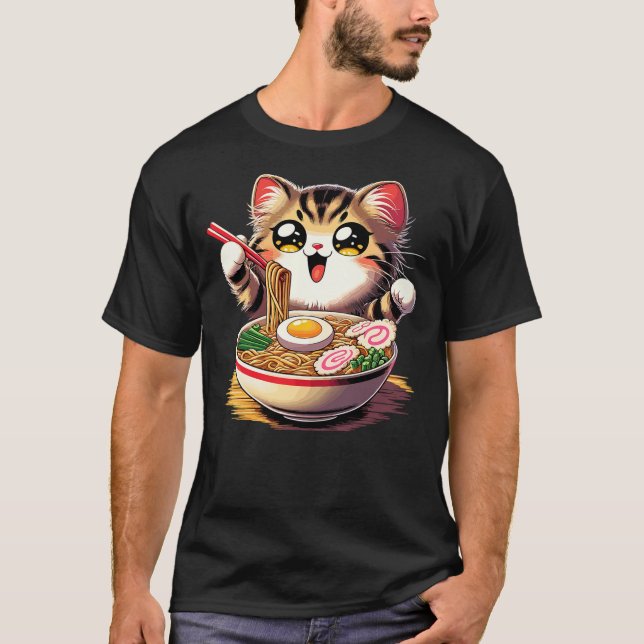 Camiseta Cat Ramen Noodles Anime Kawaii Japanese Cat (2) (Anverso)