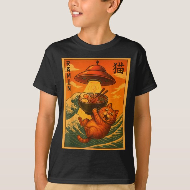 Camiseta Cat Ramen Ufo Funny Japanese Anime Men Women Teens (Anverso)