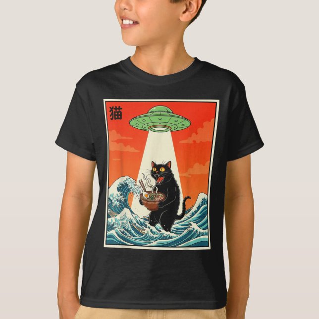 Camiseta Cat Ramen Ufo Funny Japanese Anime Tee Men Women T (Anverso)
