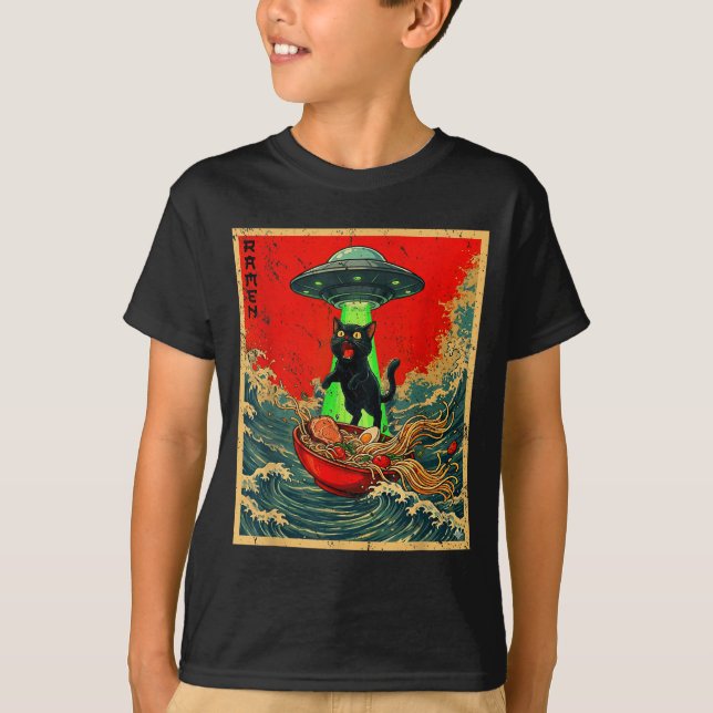 Camiseta Cat Ramen Ufo Japanese Anime Graphic Tees Men Wome (Anverso)