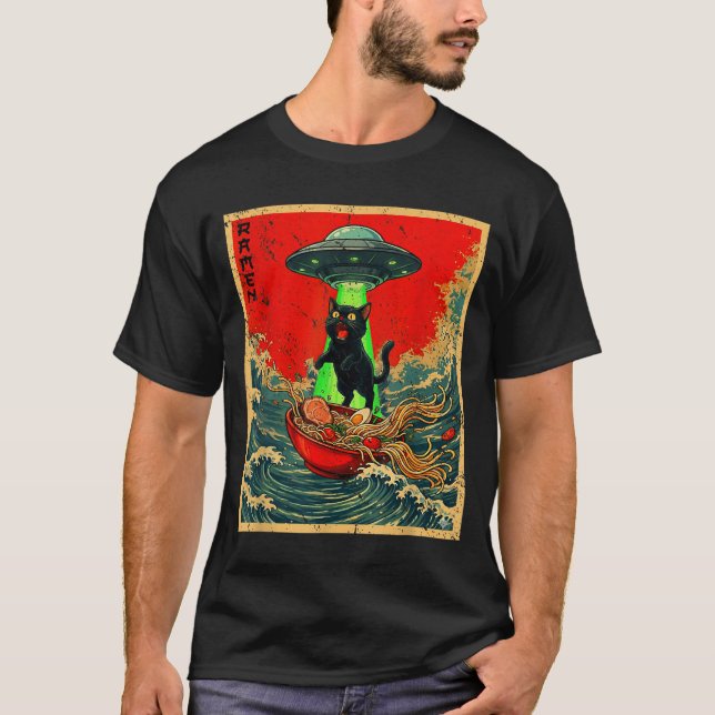 Camiseta Cat Ramen Ufo Japanese Anime Graphic Tees Men Wome (Anverso)