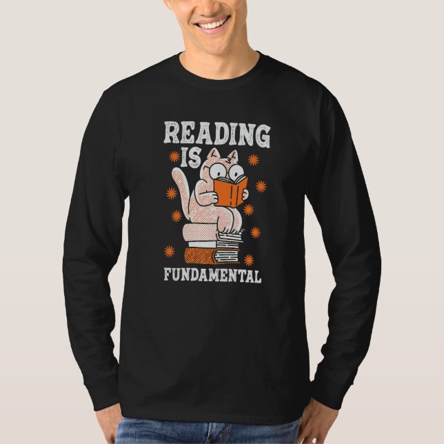 Camiseta Cat Reading Is Fundamental Geeky Bookworm Poetry L (Anverso)