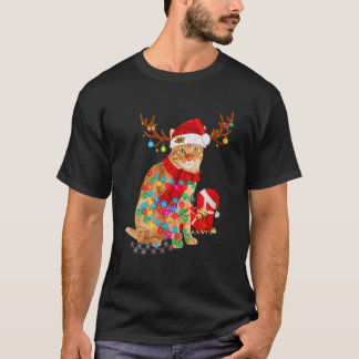 Camiseta Cat Reindeer Santa Hat Christmas Light Animal Xmas