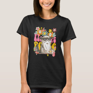 Camiseta Cat Retro 60S 70S Flores De Vibra Signo De Paz Vin