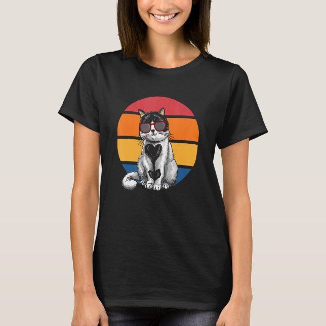 Camiseta Cat  Retro Sunset Cat Sunset I Cat (Anverso)