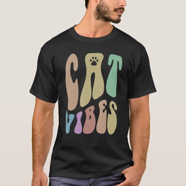 Camiseta CAT retro VIBES Paws Humor Mascota Amo Mamá Groovy (Anverso)