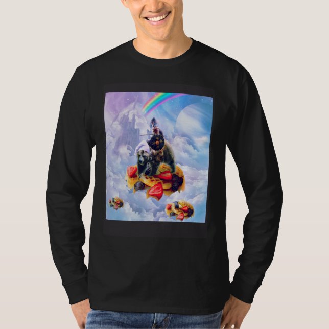 Camiseta Cat Riding Bear On Clouds And Waffles (Anverso)