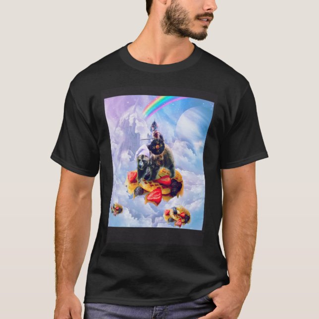 Camiseta Cat Riding Bear On Clouds And Waffles (Anverso)