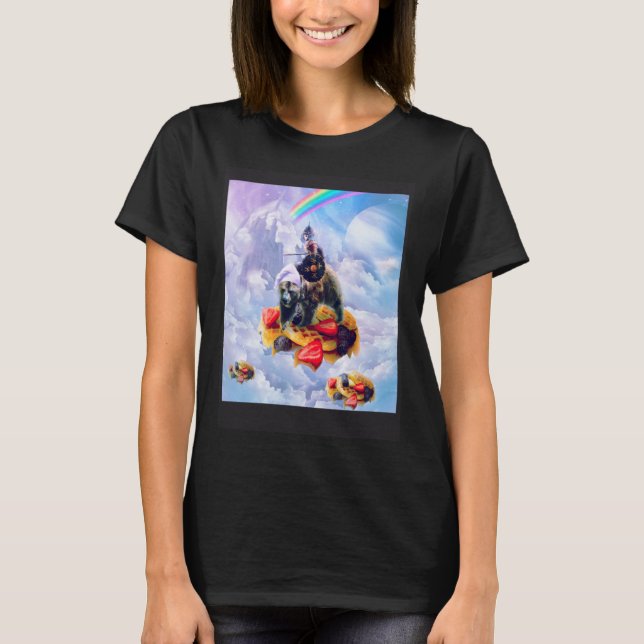 Camiseta Cat Riding Bear On Clouds And Waffles (Anverso)
