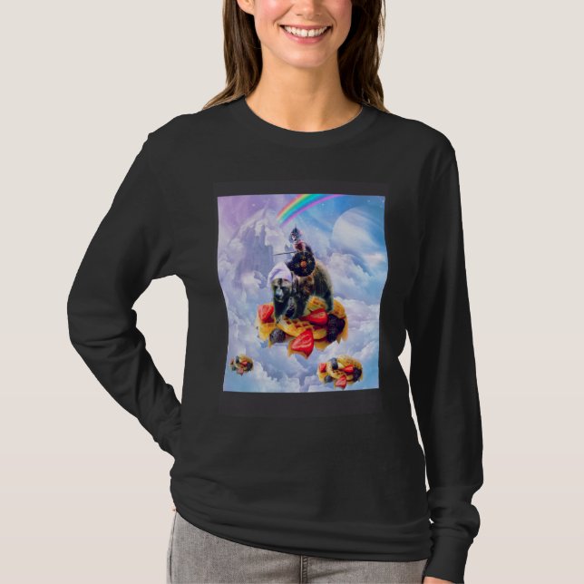 Camiseta Cat Riding Bear On Clouds And Waffles (Anverso)