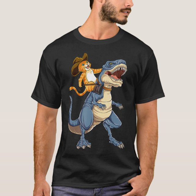 Camiseta Cat Riding Dinosaur T rex Funny Purrassic Kitty (Anverso)