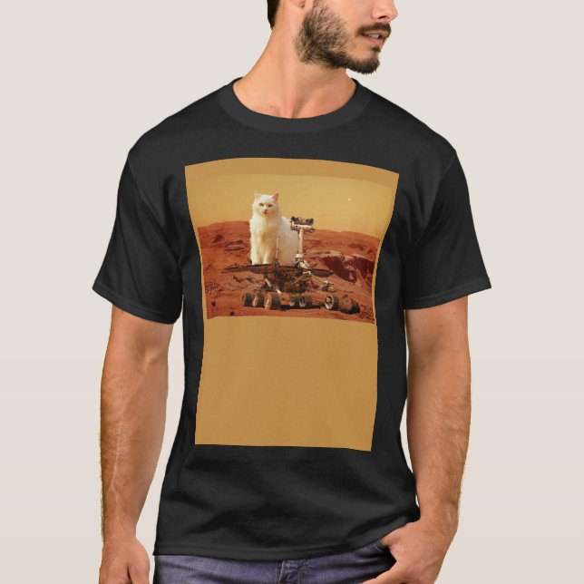 Camiseta Cat Riding Mars Rover on Foreign Landscape (Anverso)