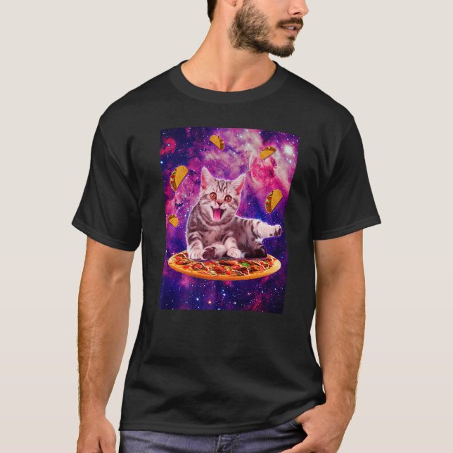 Camiseta Cat Riding Pizza In Space Galaxy Taco Kitten Cats  (Anverso)