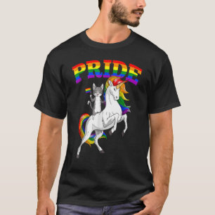 Camiseta Cat Riding Unicorn Gay Pride Rainbow Lgbtq