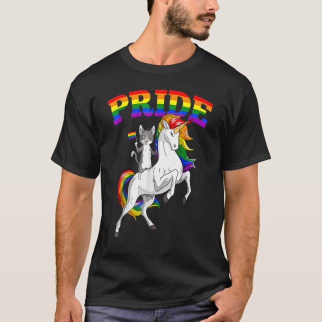 Camiseta Cat Riding Unicorn Gay Pride Rainbow Lgbtq (Anverso)