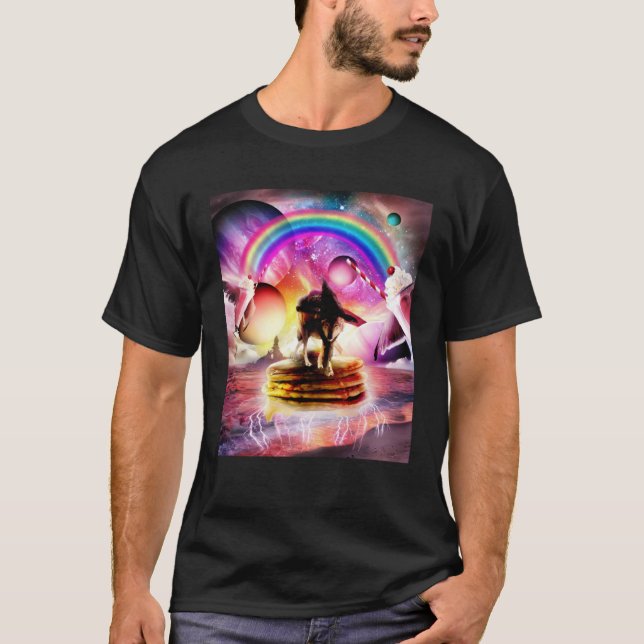 Camiseta Cat Riding Wolf With Pancakes And Milkshake (Anverso)