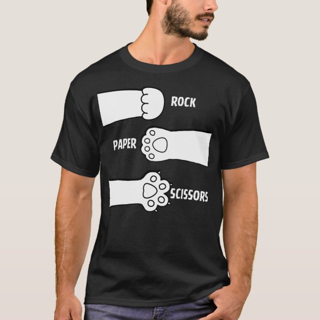 Camiseta Cat Rock Paper Scissors Hand Game Paw Claw Cute Fu (Anverso)
