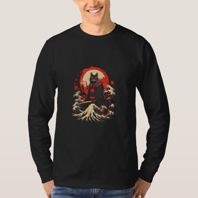 Camiseta Cat Samurai & The Great Wave  Mesmerizing Japanese (Anverso)