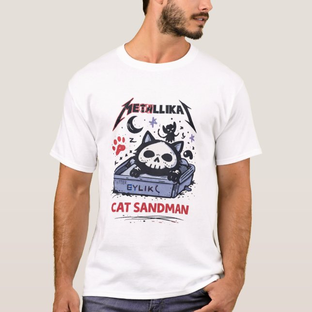 Camiseta Cat Sandman – Sleepy Metal Cat Parody (Anverso)