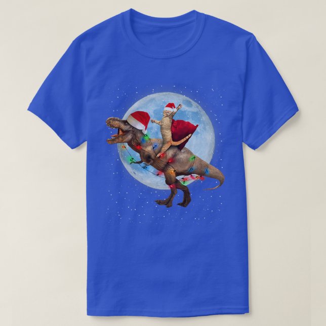 Camiseta Cat Santa Hat Riding Dinosaur T re Moon Navidades  (Diseño del anverso)