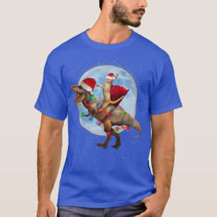 Camiseta Cat Santa Hat Riding Dinosaur T re Moon Navidades 