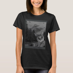 Camiseta Cat Selfie UFO Sighing Alien Conspiration Sci Fi L