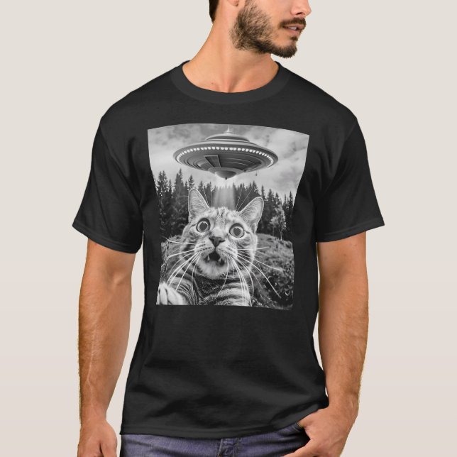 Camiseta Cat Selfie With Alien Ufo Funny Cat For Men Women  (Anverso)