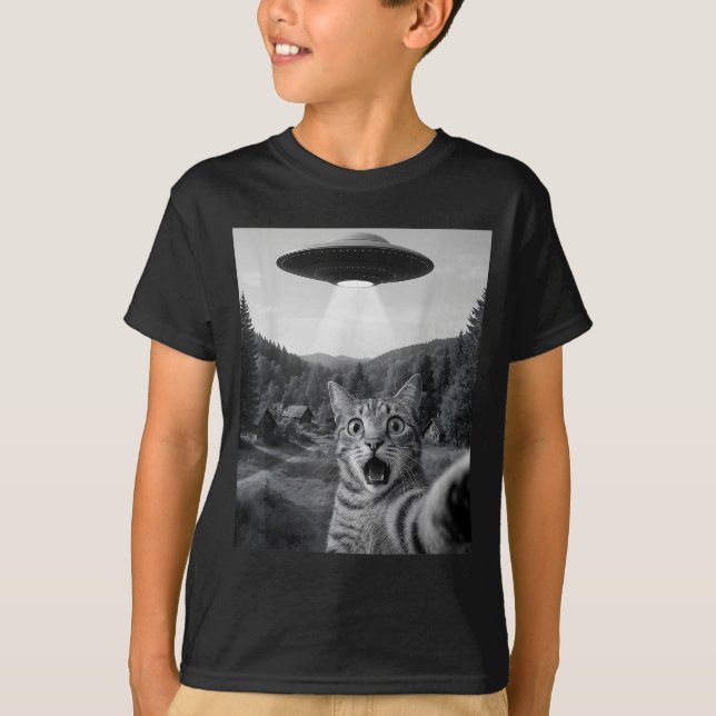 Camiseta Cat Selfie With Alien Ufo Funny Cat Funny Ed Cat  (Anverso)